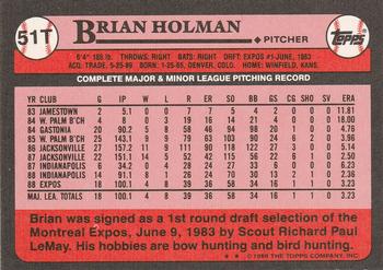 1989 Topps Traded #51T Brian Holman Back