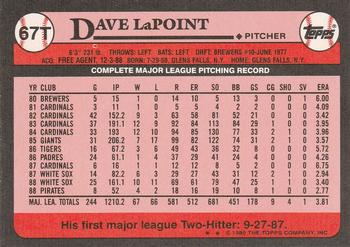 1989 Topps Traded #67T Dave LaPoint Back