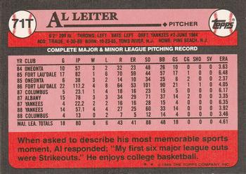 1989 Topps Traded #71T Al Leiter Back