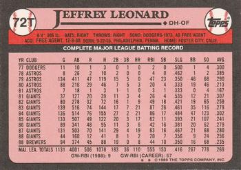 1989 Topps Traded #72T Jeffrey Leonard Back