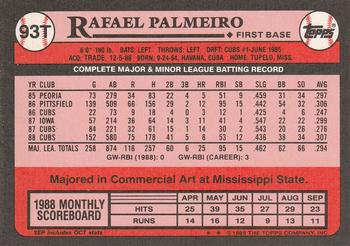 1989 Topps Traded #93T Rafael Palmeiro Back