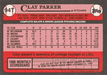 1989 Topps Traded #94T Clay Parker Back