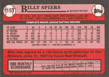 1989 Topps Traded #115T Billy Spiers Back