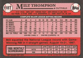 1989 Topps Traded #118T Milt Thompson Back
