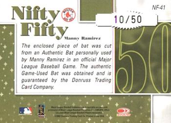 2002 Donruss Originals - Nifty Fifty Bats #NF-41 Manny Ramirez  Back