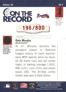 2002 Donruss Originals - On The Record #OR-4 Dale Murphy  Back