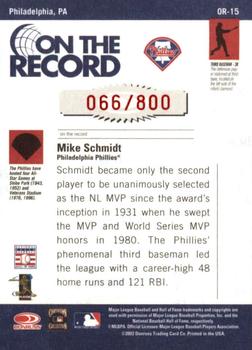 2002 Donruss Originals - On The Record #OR-15 Mike Schmidt  Back