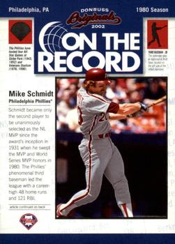 2002 Donruss Originals - On The Record #OR-15 Mike Schmidt  Front
