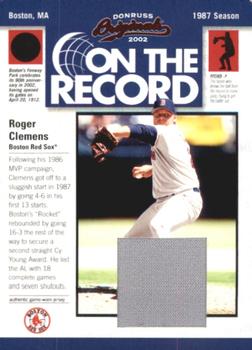 2002 Donruss Originals - On The Record Materials #OR-8 Roger Clemens Front