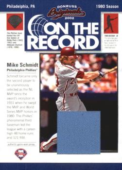 2002 Donruss Originals - On The Record Materials #OR-15 Mike Schmidt Front