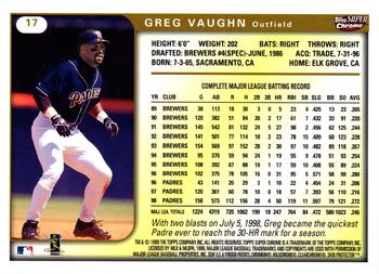 1999 Topps SuperChrome #17 Greg Vaughn Back