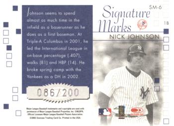 2002 Donruss Originals - Signature Marks #SM-6 Nick Johnson Back