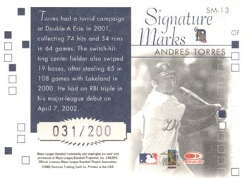 2002 Donruss Originals - Signature Marks #SM-13 Andres Torres Back