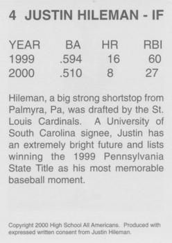 2000 High School Baseball All-Americans (Unlicensed) #4 Justin Hileman Back