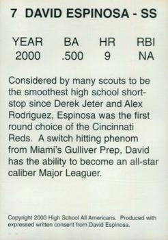 2000 High School Baseball All-Americans (Unlicensed) #7 David Espinosa Back
