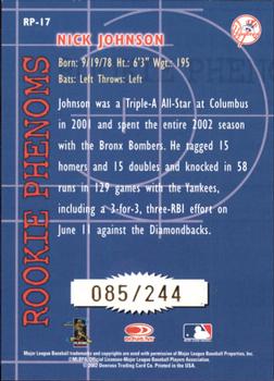 2002 Donruss The Rookies - Phenoms Autographs #RP-17 Nick Johnson Back