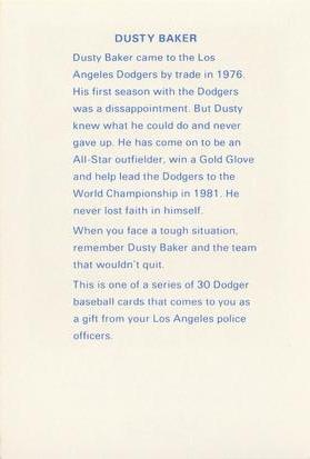 1982 Los Angeles Dodgers Police #NNO Dusty Baker Back