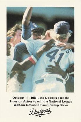 1982 Los Angeles Dodgers Police #NNO Division Series Commemorative Card Front