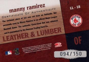 2002 Donruss Studio - Leather & Lumber #18 Manny Ramirez Back