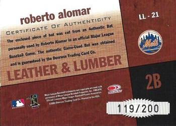 2002 Donruss Studio - Leather & Lumber #21 Roberto Alomar Back