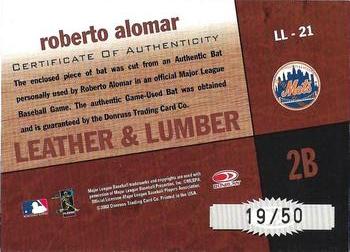 2002 Donruss Studio - Leather & Lumber Artist's Proofs #21 Roberto Alomar  Back