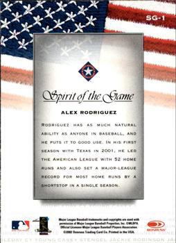 2002 Donruss Studio - Spirit of the Game #SG-1 Alex Rodriguez  Back