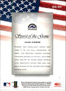 2002 Donruss Studio - Spirit of the Game #SG-50 Juan Pierre  Back