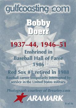 2001 Aramark Boston Red Sox 100th Anniversary #8 Bobby Doerr Back