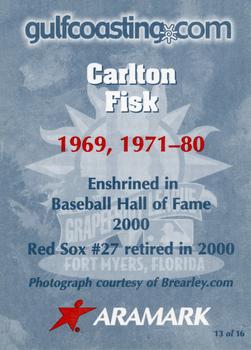 2001 Aramark Boston Red Sox 100th Anniversary #13 Carlton Fisk Back