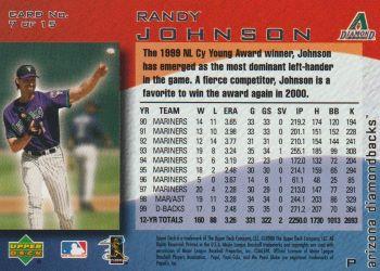 2000 Upper Deck Pepsi Arizona Diamondbacks #7 Randy Johnson Back