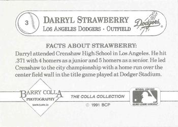 1991 The Colla Collection Darryl Strawberry #3 Darryl Strawberry Back