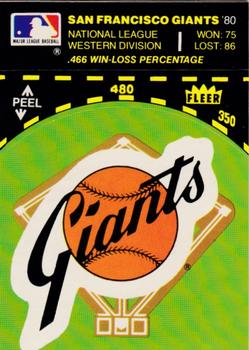 1981 Fleer Baseball Stickers #NNO San Francisco Giants Baseball Diamond Front