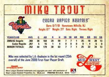 2010 Grandstand Midwest League Top Prospects #NNO Mike Trout Back