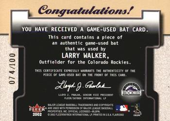 2002 Flair - Power Tools Bats Gold #NNO Larry Walker  Back