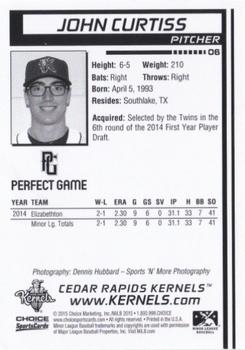 2015 Choice Cedar Rapids Kernels #06 John Curtiss Back
