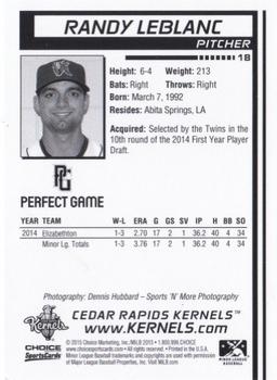 2015 Choice Cedar Rapids Kernels #18 Randy LeBlanc Back