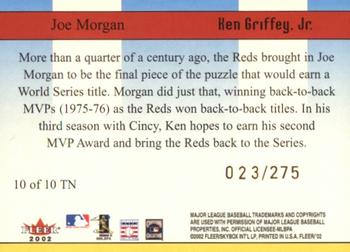2002 Fleer - Then and Now #10 TN Joe Morgan / Ken Griffey Jr.  Back