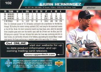 1999 Upper Deck #102 Livan Hernandez Back