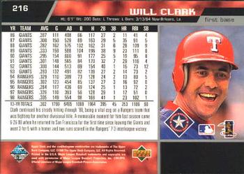 1999 Upper Deck #216 Will Clark Back