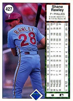 1989 Upper Deck #427 Shane Rawley Back