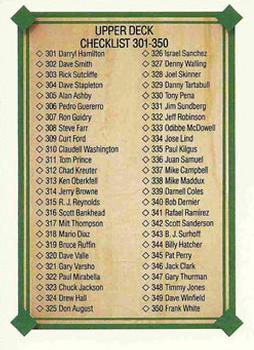 1989 Upper Deck #697 Checklist: 301-400 Front