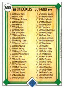 1989 Upper Deck #699 Checklist: 501-600 Back