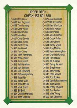 1989 Upper Deck #700 Checklist: 601-700 Front