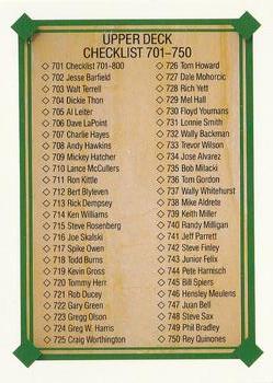 1989 Upper Deck #701 Checklist: 701-800 Front