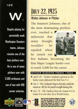 1999 Upper Deck Century Legends #129 Walter Johnson Back
