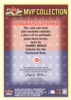 2002 Fleer Fall Classic - MVP Collection Game Used #NNO Johnny Bench Back