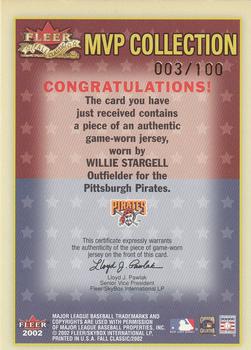 2002 Fleer Fall Classic - MVP Collection Game Used Gold #NNO Willie Stargell Back