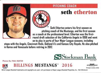 2016 Grandstand Billings Mustangs #NNO Seth Etherton Back