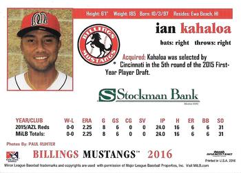 2016 Grandstand Billings Mustangs #NNO Ian Kahaloa Back