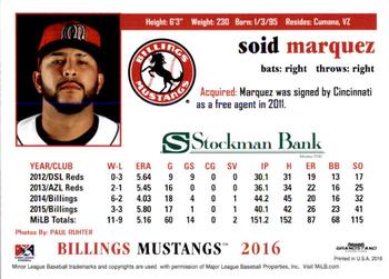 2016 Grandstand Billings Mustangs #NNO Soid Marquez Back